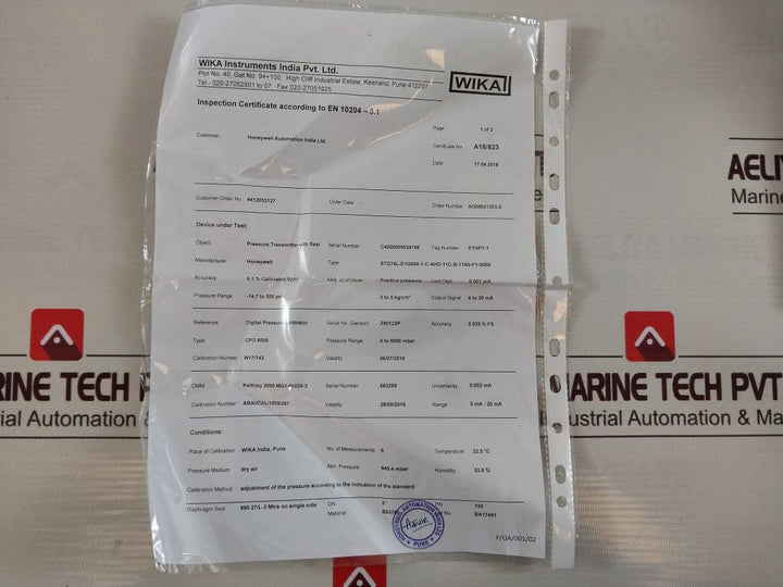 Honeywell Stg74L Pressure Transmitter Stg74L-e1G000-1-c-ahd-11C-b-11A0-f1-0000