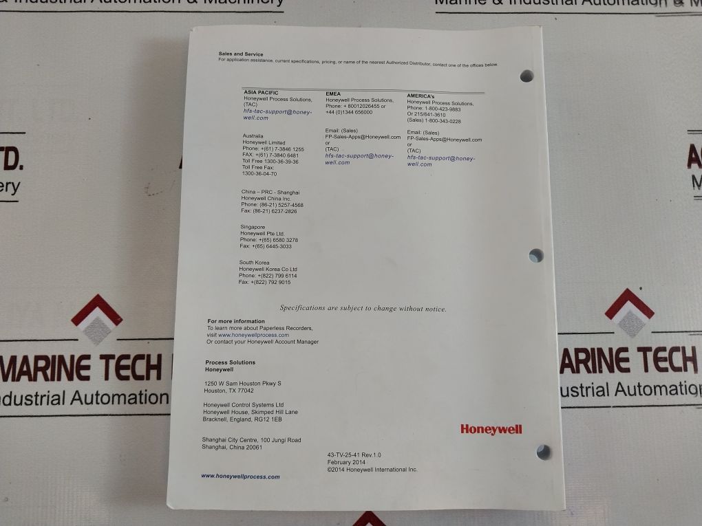 Honeywell Tvmugr-888800-000-11-0-020-0U03C0-000 Video Graphic Recorder