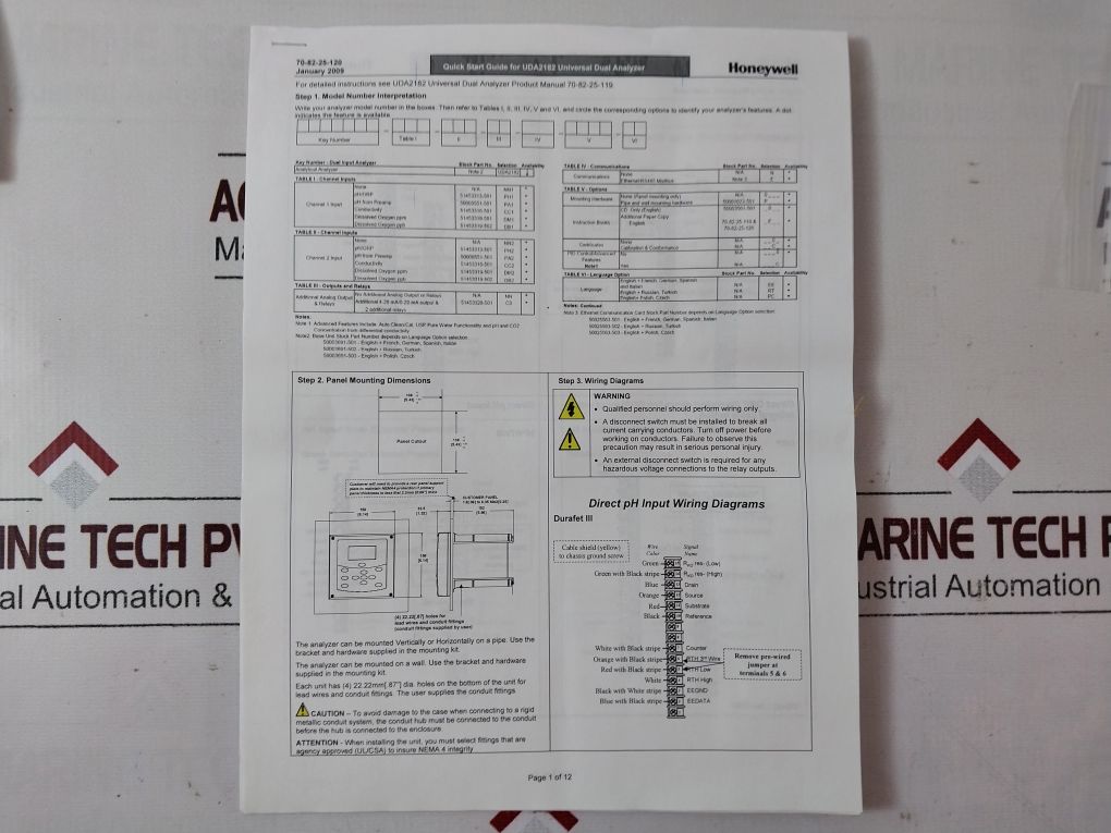 Honeywell Uda2182-db1-db2-nn-n-00C0-ee Universal Dual Analyzer