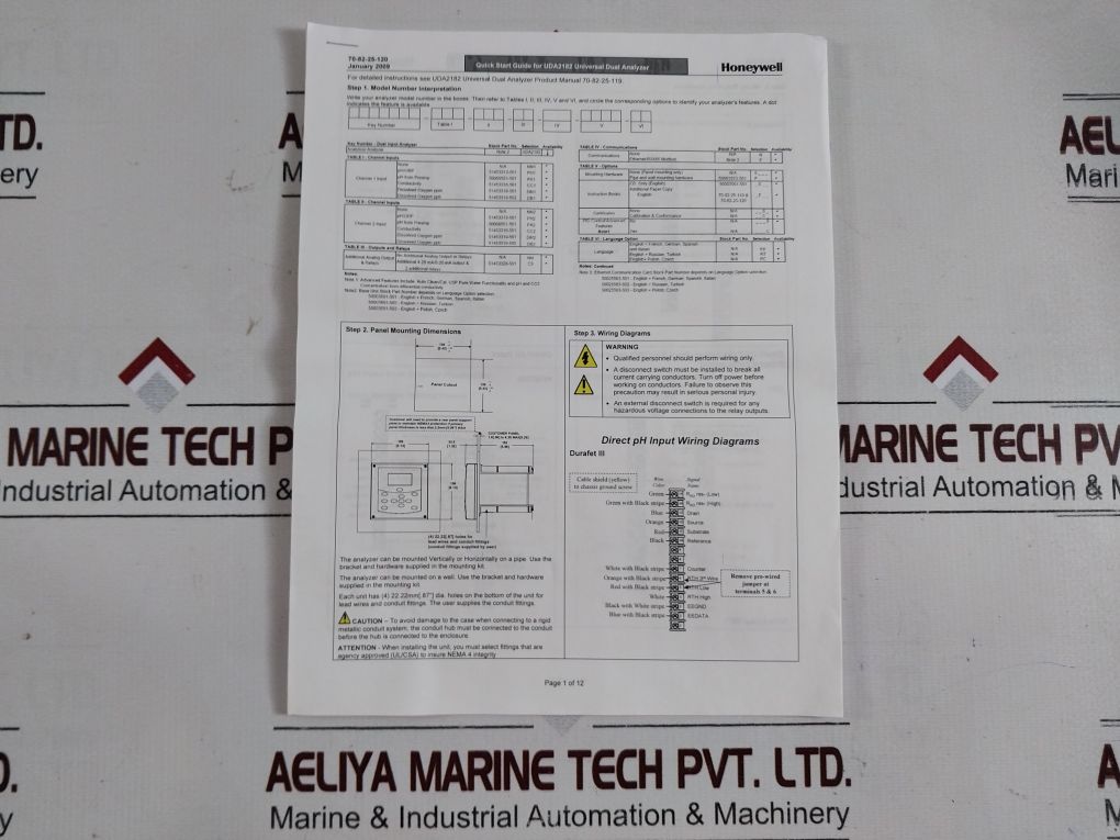 Honeywell Uda2182-ph1-ph2-nn-n-00C0-ee Analytical Analyzer