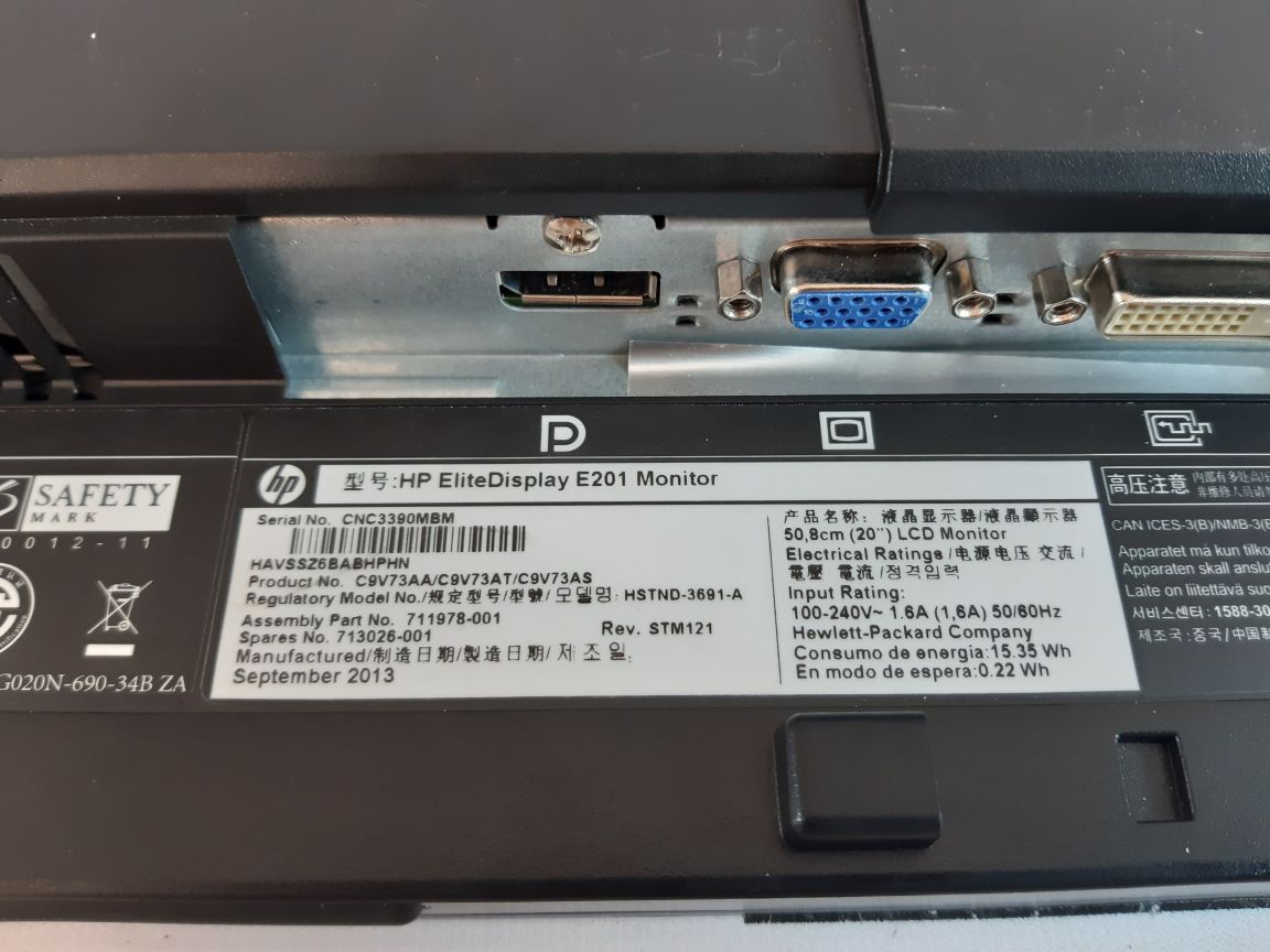 Hp Elitedisplay E201 50,8Cm(20”) Lcd Monitor Hstnd-3691-a, 713026-001