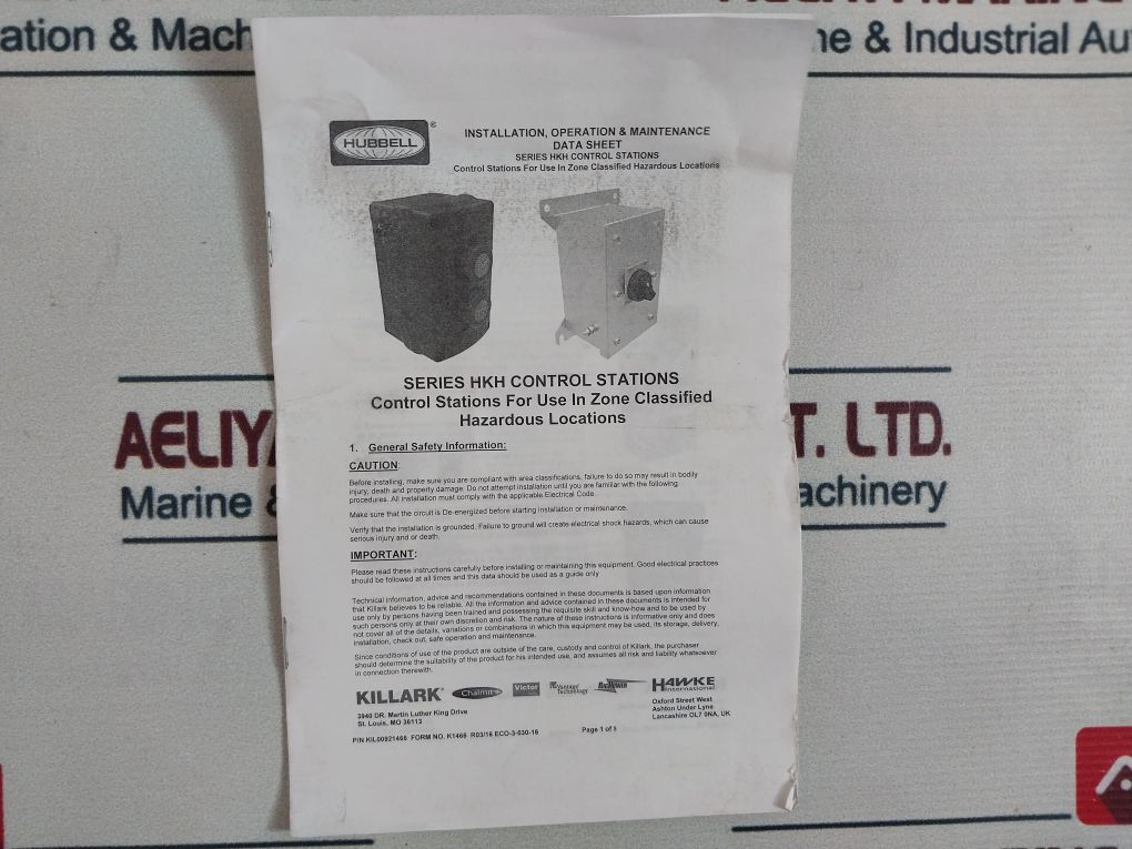 Hubbell Hkh1Bndgep11P11 Hkh Series Ex On/Off Control Station