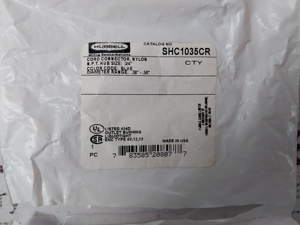 Lot Of 3X Hubbell Shc1035Cr Nylon Cord Connector