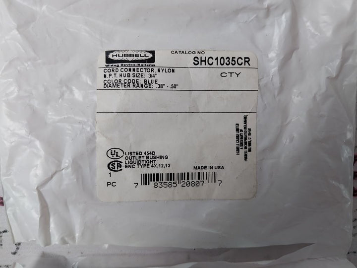 Lot Of 3X Hubbell Shc1035Cr Nylon Cord Connector