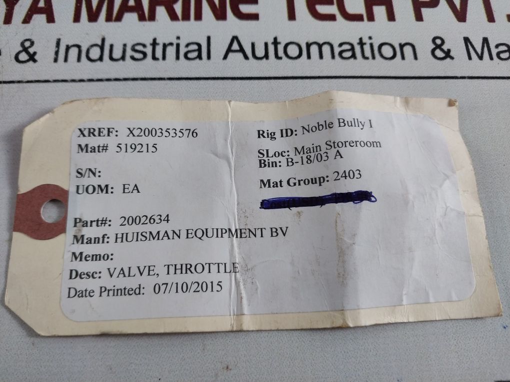 Huisman 2002634 Throttle Valve