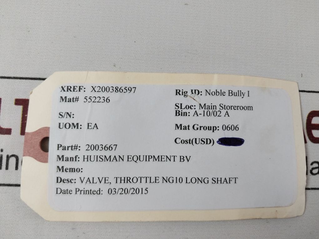 Huisman 2003667 Valve