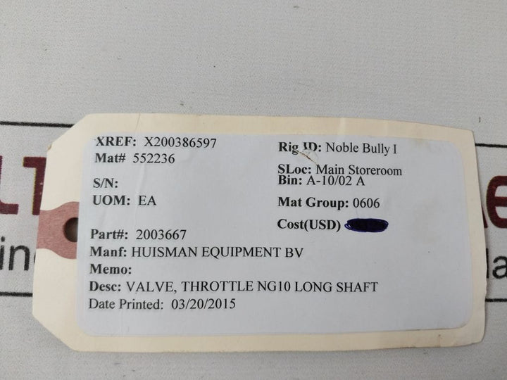 Huisman 2003667 Valve