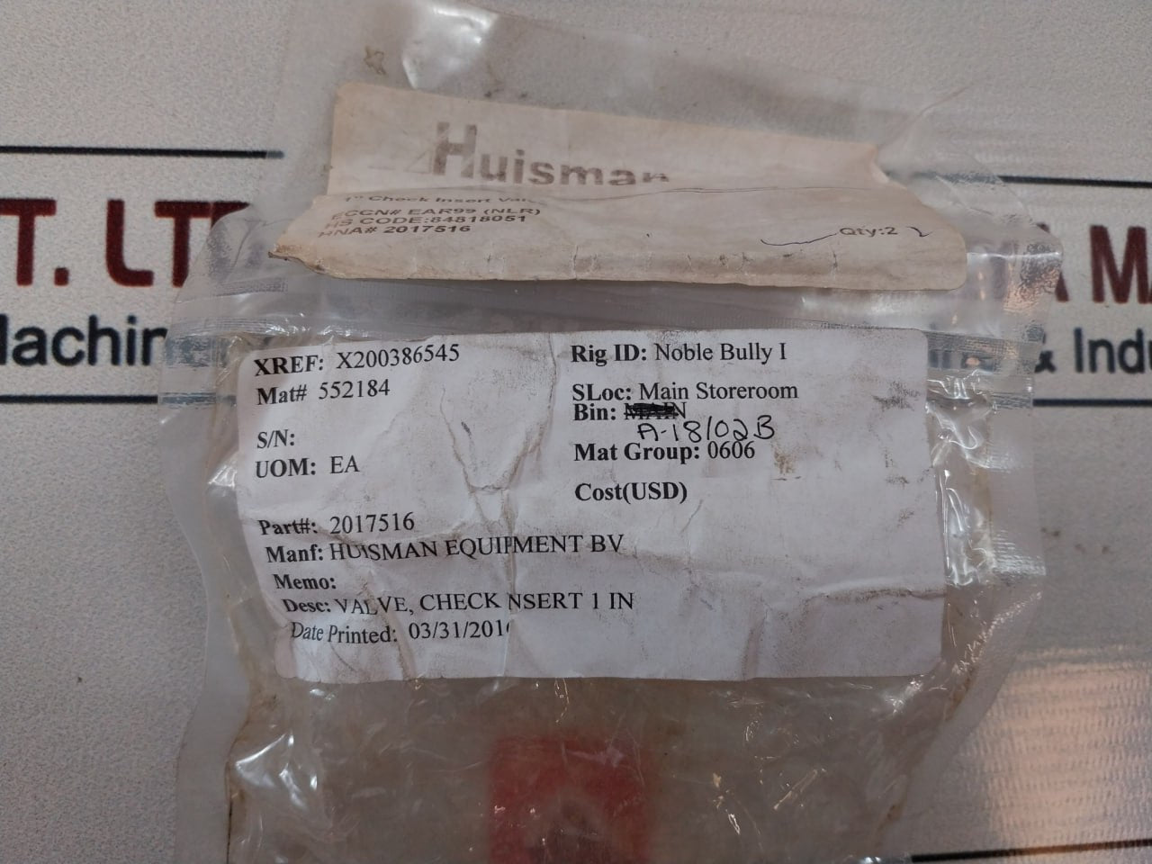 Huisman 2017516 Check Insert Valve