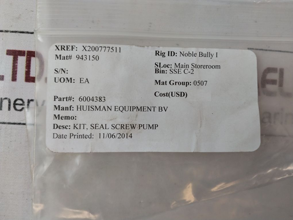 Lot Of 2X Huisman 6004383 Screw Pump Seal Kit