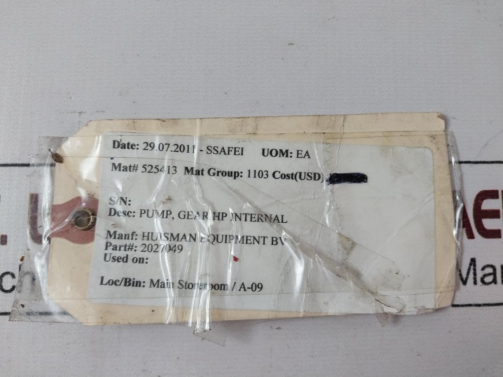 Huisman Equipment 2027049 Gear Hp Internal Pump