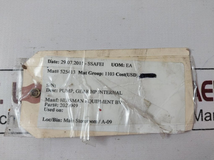 Huisman Equipment 2027049 Gear Hp Internal Pump