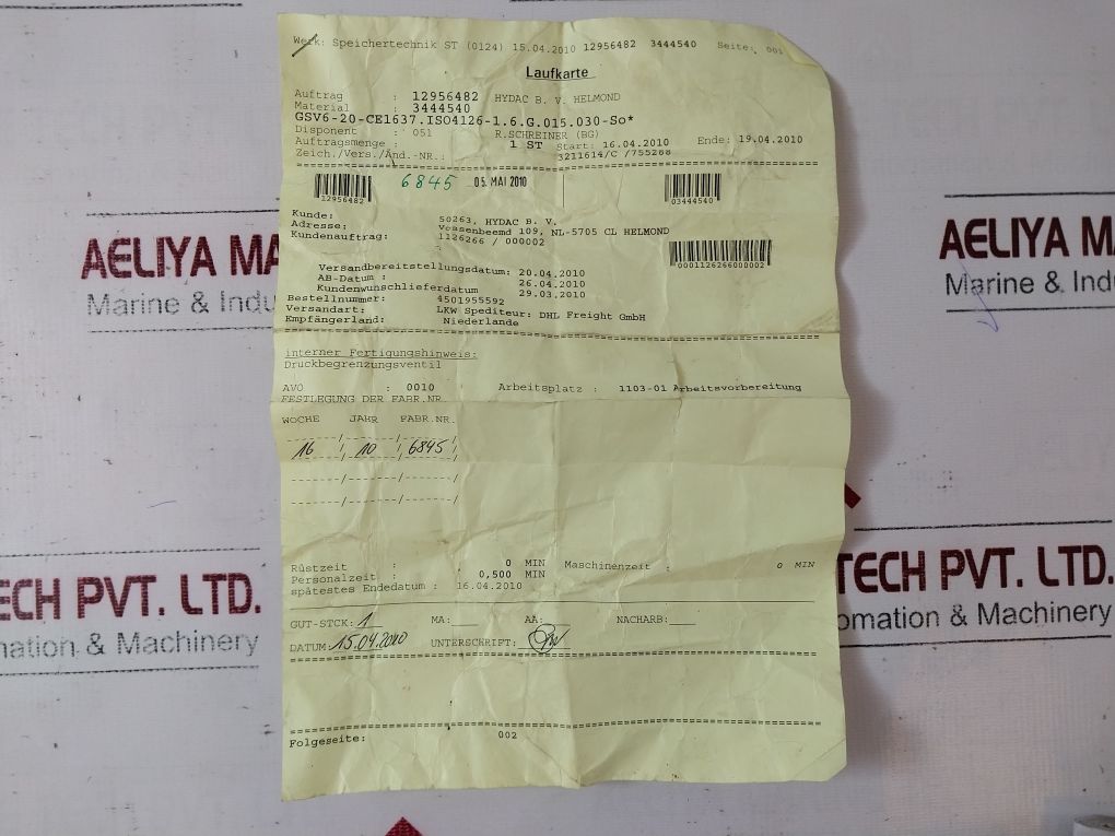 Hydac Gsv6-20-ce-1637 Gas Safety Valve Gsv6-20-ce-1637