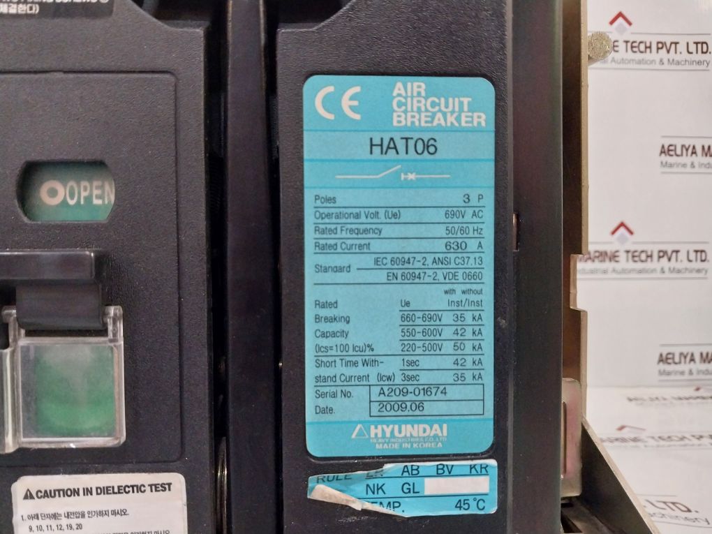 Hyundai Hat06 Air Circuit Breaker 690V Ac