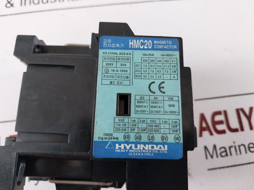 Hyundai Hmc20 W11 Magnetic Contactor 230V 50Hz 230...250V 60Hz