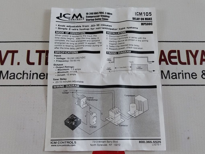Icm Controls Icm 105 Delay On Make Timer Relay