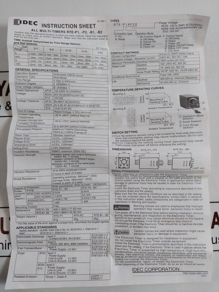 Idec Rte-b1Af20 Electronic Time Delay Relay 0-1 Min