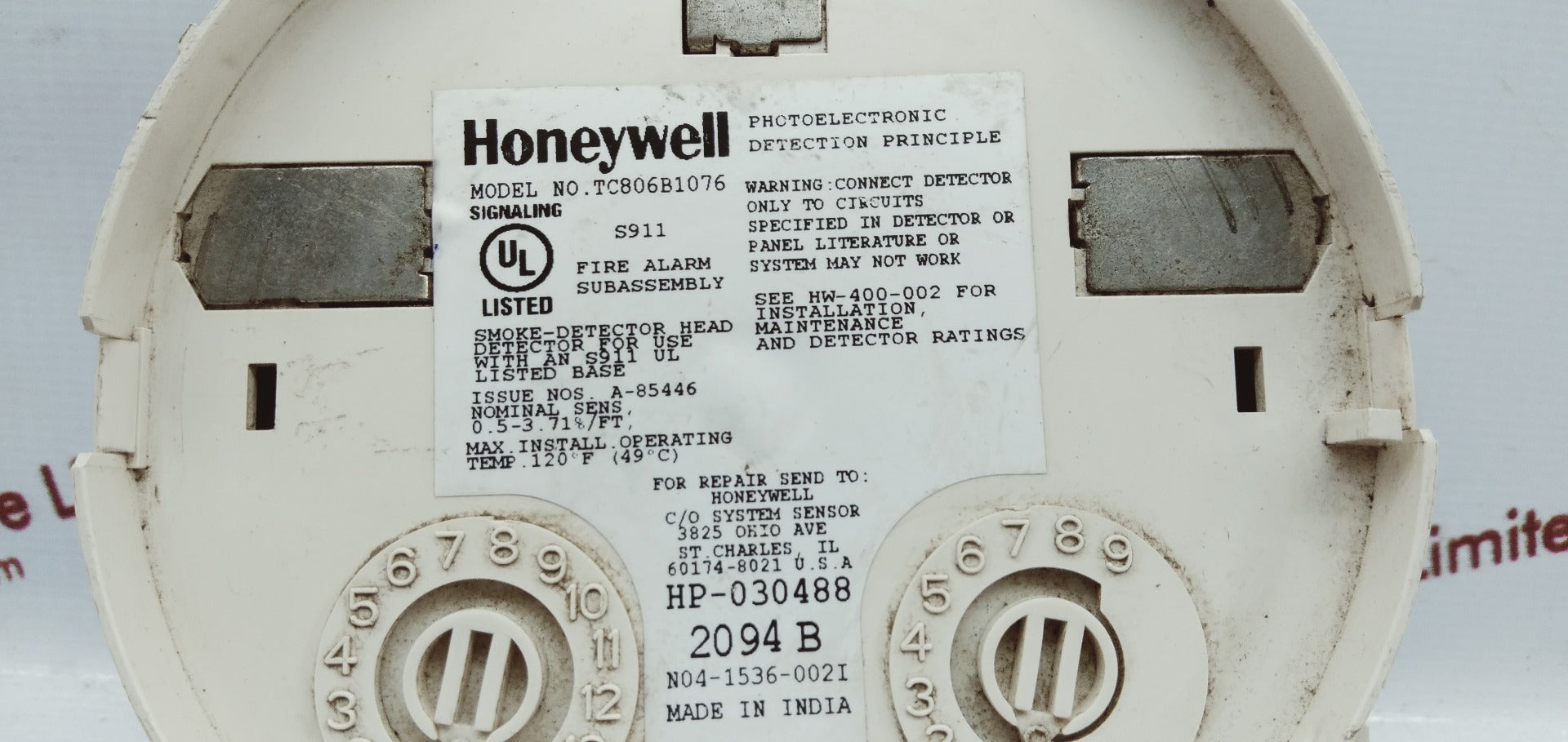 Honeywell tc806b1076 photoelectric smoke sensor