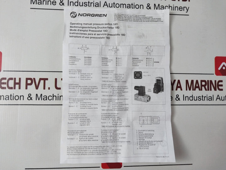 Imi Norgren 0882100 Pressure Switch 5…70 [Bar]
