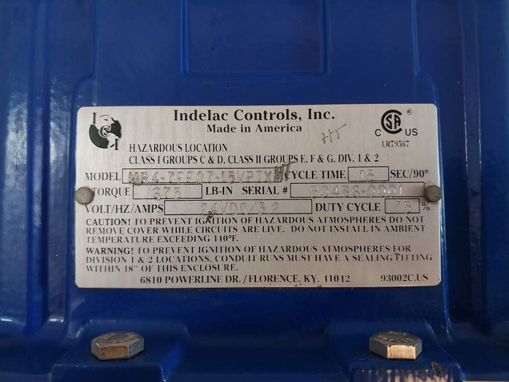 Indelac Controls Mr4-7Ef07-15Vptxht Electric Actuator