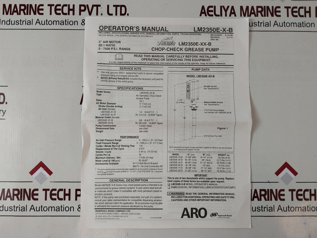 Ingersoll-rand Lm2350E-21-b Pneumatic Air Grease Pump Set