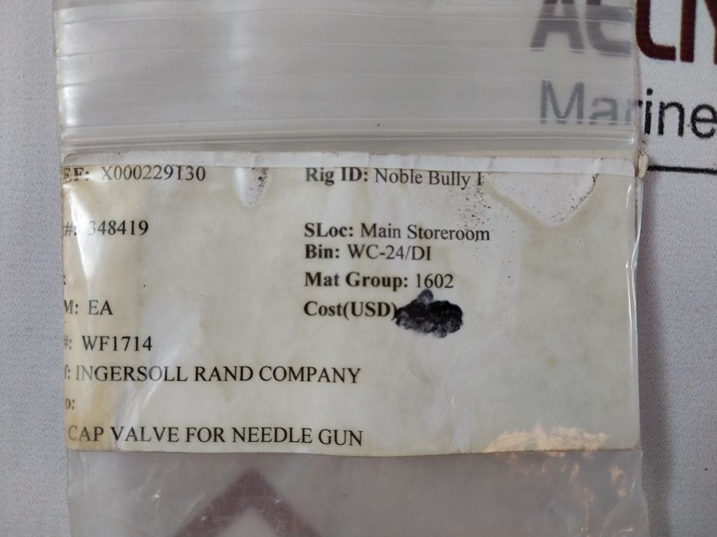 Ingersoll Rand Wf1714 Cap Valve For Needle Gun
