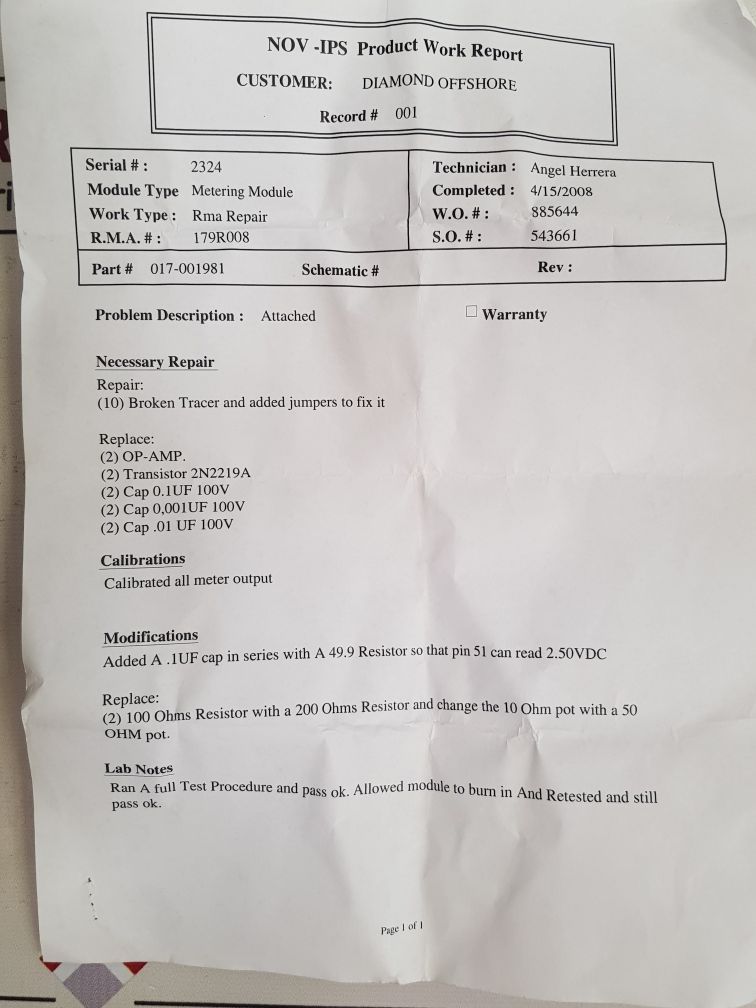 Integrated Power Systems 1981 Metering Module 017-001981