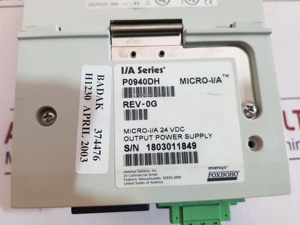 Invensys Foxboro I/A Series P0940Dh Output Power Supply