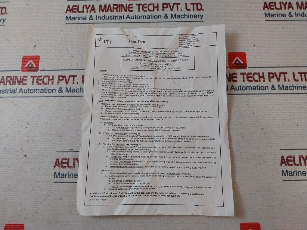 Itt 132P49C6Bh Adjustable Pressure Switch 2000 Psig