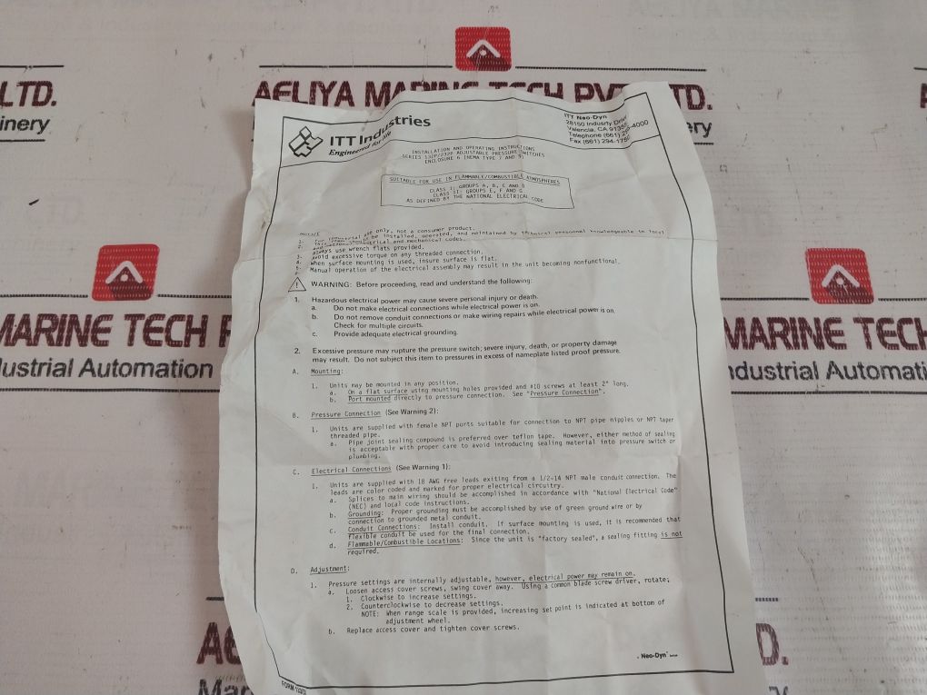 Itt 232P41C6 Adjustable Pressure Switch 50 To 275 Psig