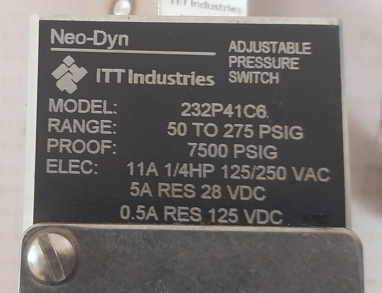 Itt 232P41C6 Adjustable Pressure Switch 50 To 275 Psig