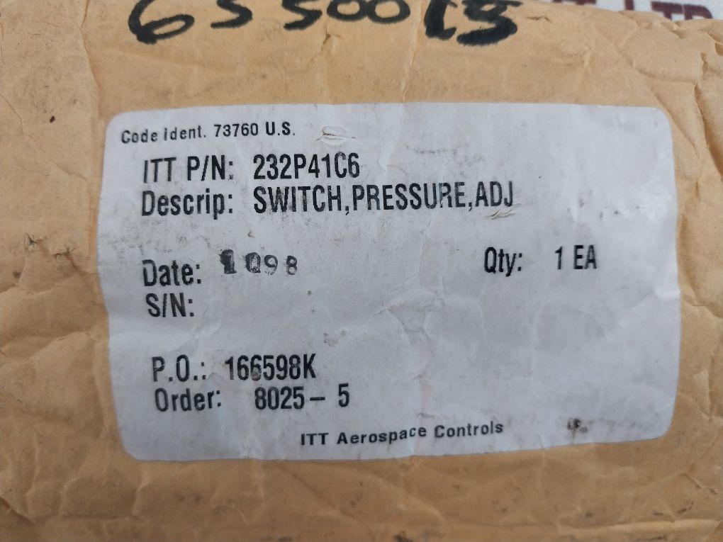 Itt 232P41C6 Adjustable Pressure Switch 50 To 275 Psig 