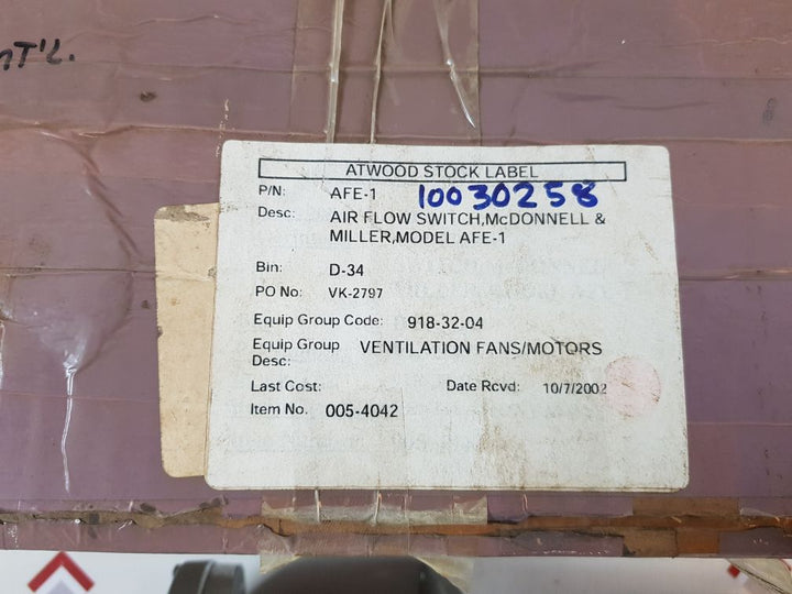 Mcdonnell & Miller Afe-1 Air Flow Switch