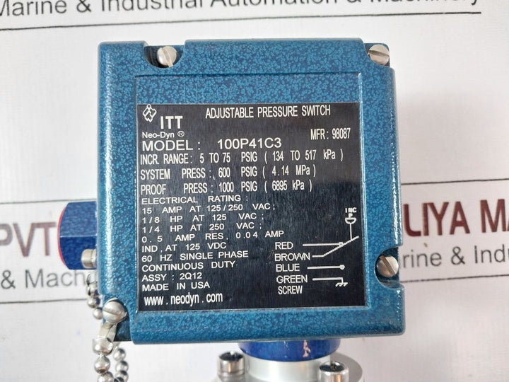 Itt Neo-dyn 100P41C3 Adjustable Pressure Switch Mfr 98087