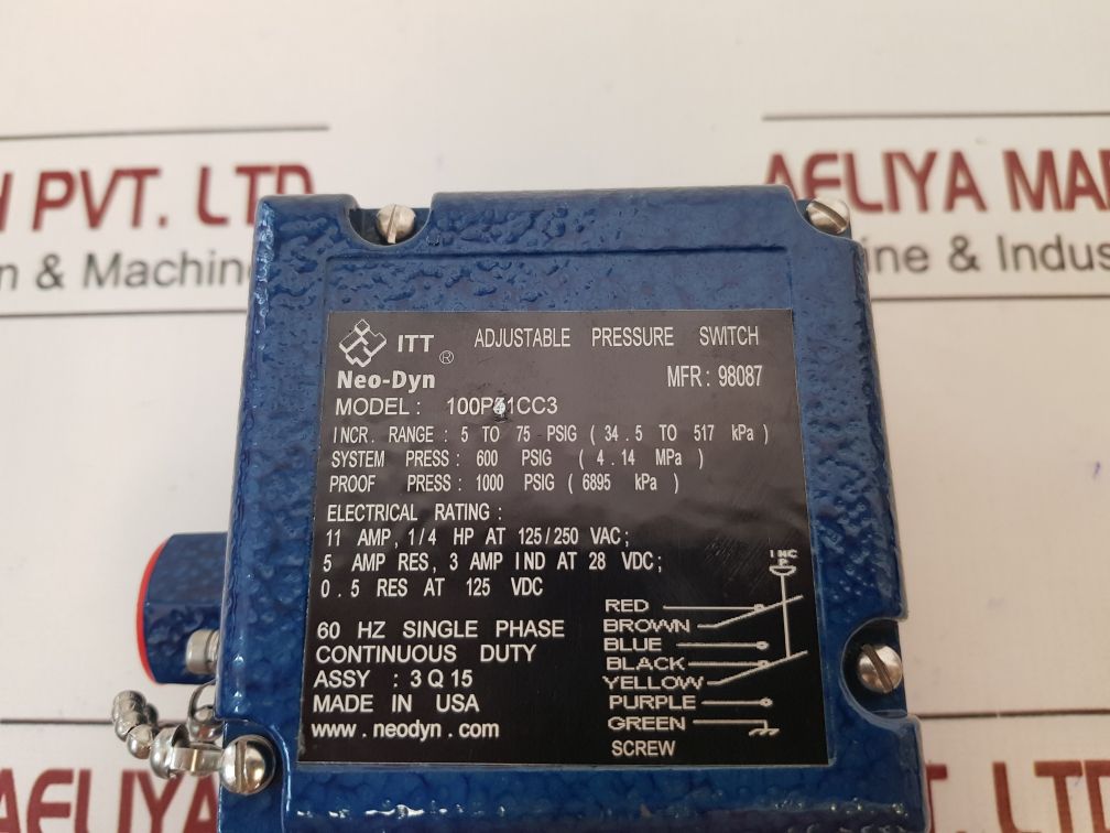 Itt Neo-dyn 100P51Cc3 Adjustable Pressure Switch Single Phase 60Hz