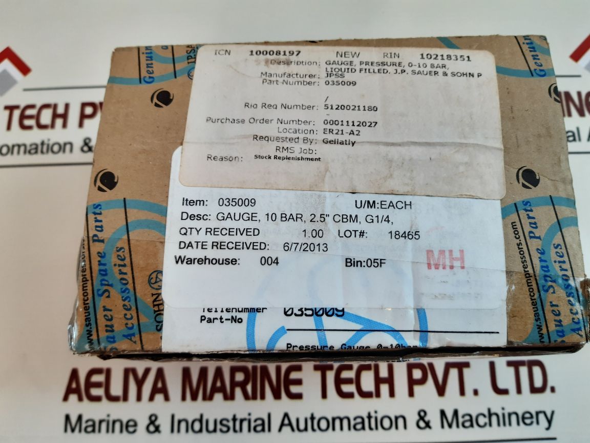 J.P.Sauer & Sohn Pressure Gauge 0-10 Bar