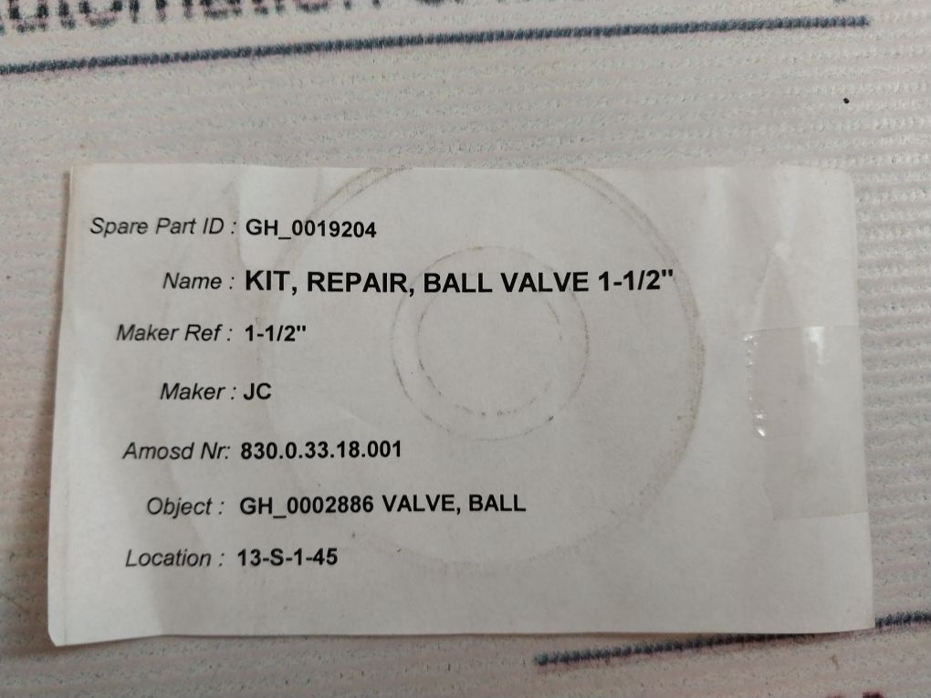 Jc 1-1/2” Ball Valve Repair Kit