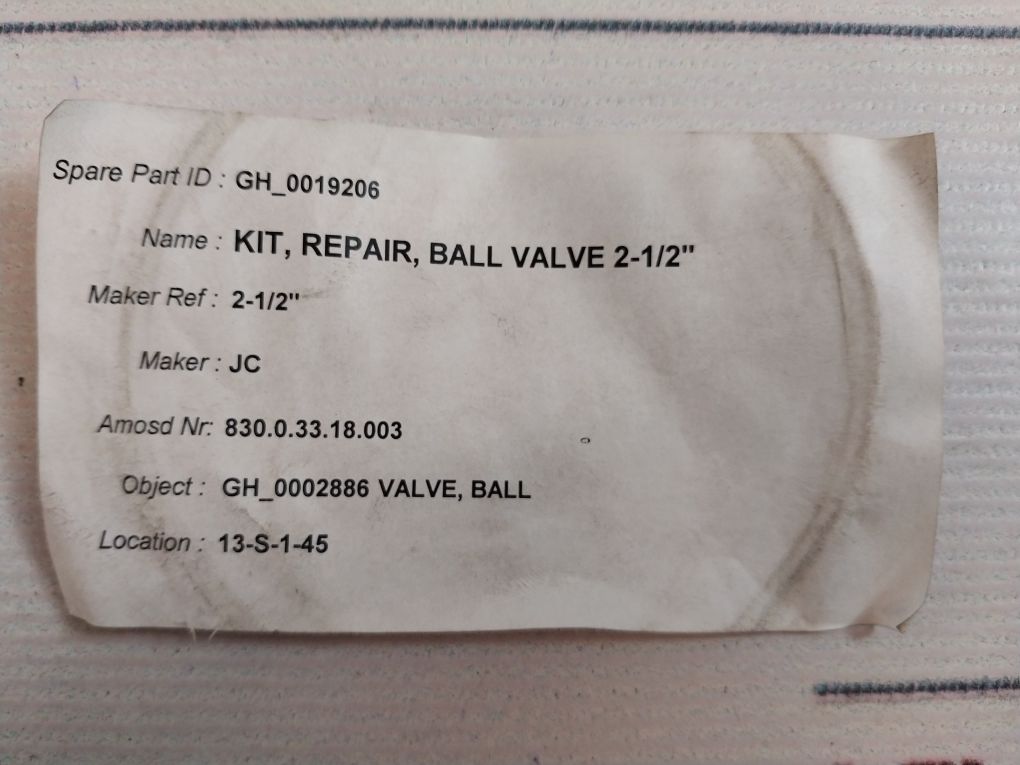 Jc 2-1/2’’ Repair Kit For Ball Valve