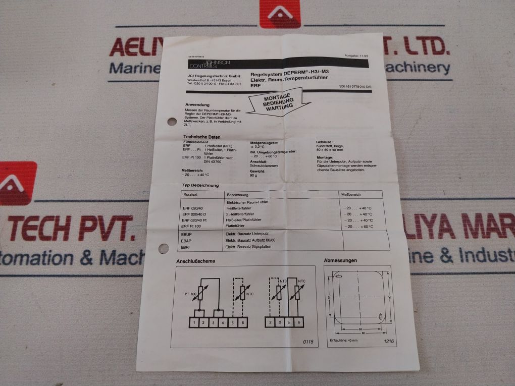 Johnson Controls Erf Pt 100 Room Temperature Sensor