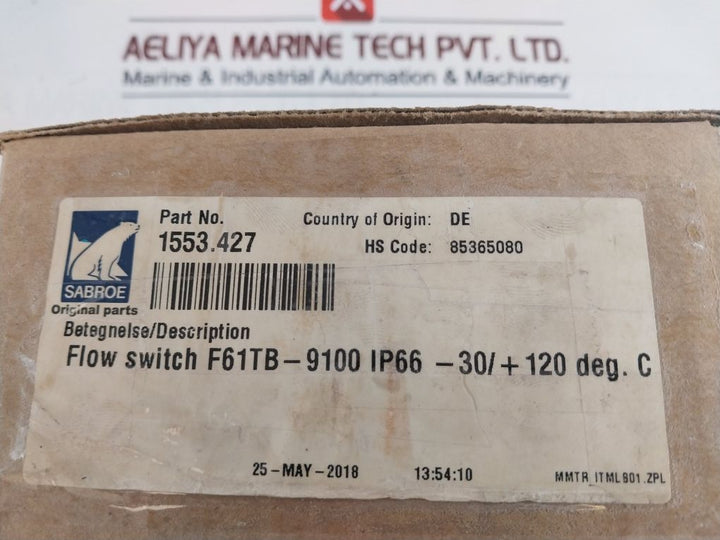 Johnson Controls F61Tb-9100 Liquid Flow Switch 1553.427