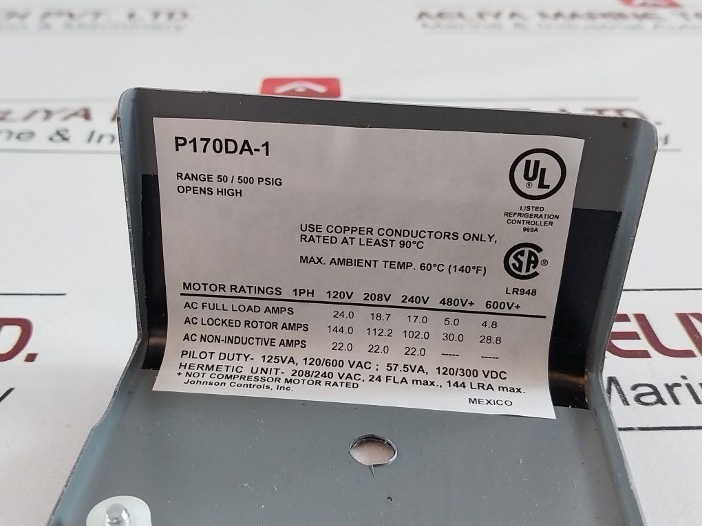 Johnson Controls P170Da-1 Pressure Control