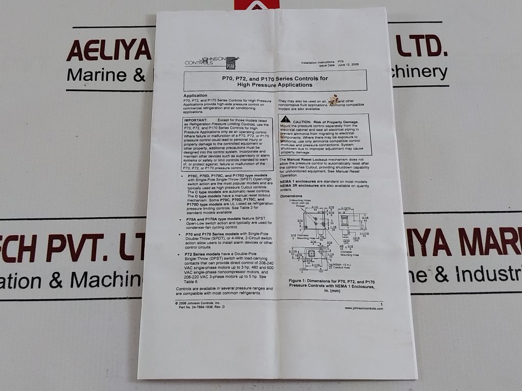 Johnson Controls P170Da-1 Pressure Control