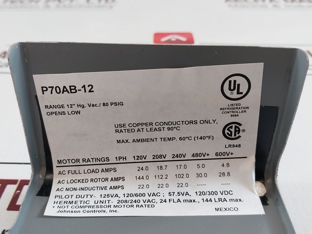 Johnson Controls P70Ab-12 Micro-set Suction Pressure Control