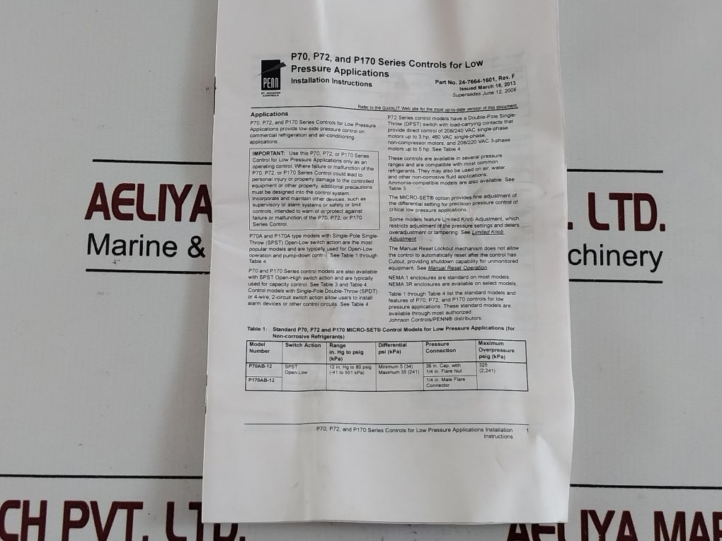 Johnson Controls P70Ab-12 Micro-set Suction Pressure Control 