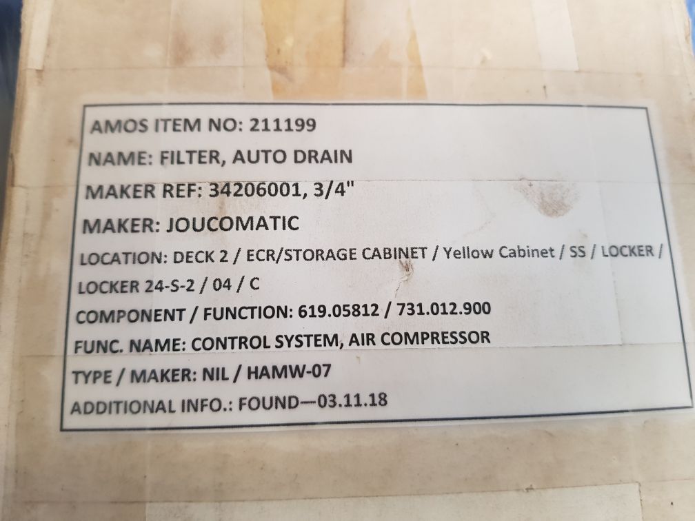 Joucomatic 34206001 3/4” auto drain filter