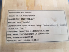 Joucomatic 34206001 3/4” auto drain filter