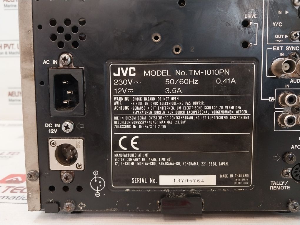 Jvc Tm-1010Pn Video Monitor Tk-c1481Eg Color Video Camera 3239 Photo Optic Lamp With Connector Cables