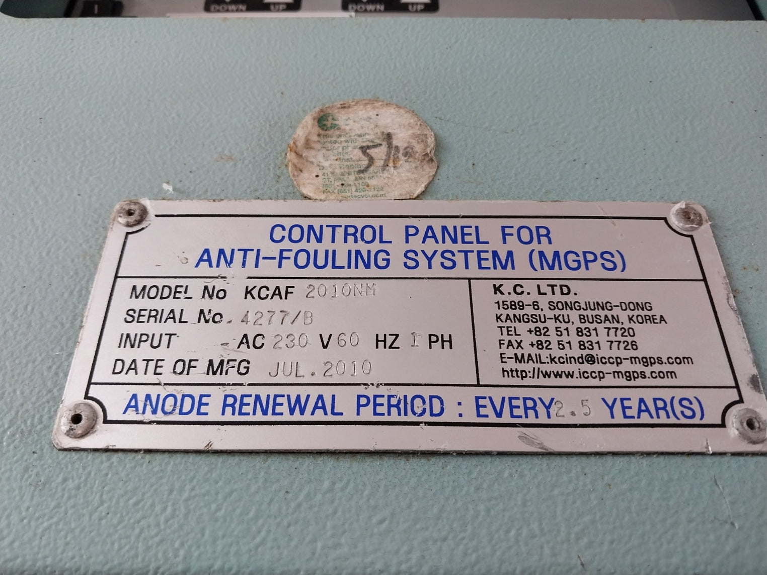 K.C. Kcaf 2010Nm Control Panel For Anti-fouling System (Mgps)
