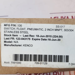Kenco 106 Pneumatic Float Switch free shipping