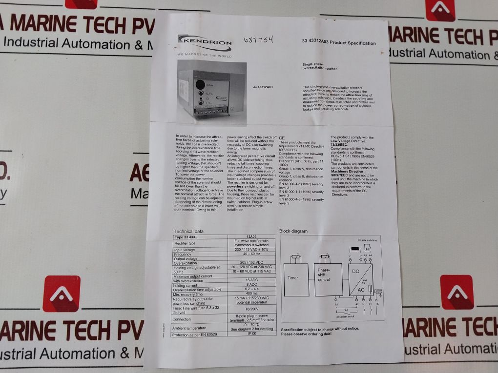 Kendrion 33 43312A03 Single-phase Overexcitation Rectifier