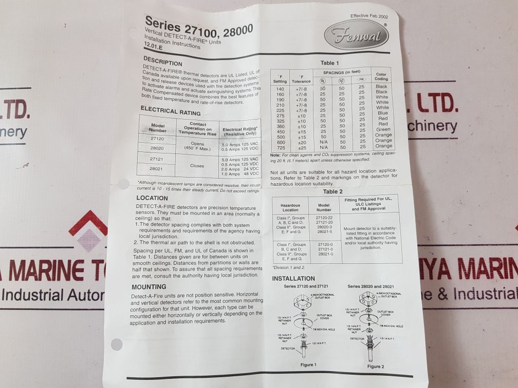 Kidde-fenwal 27121-0 Fire Heat Detector 12-e27121-000-04 190F
